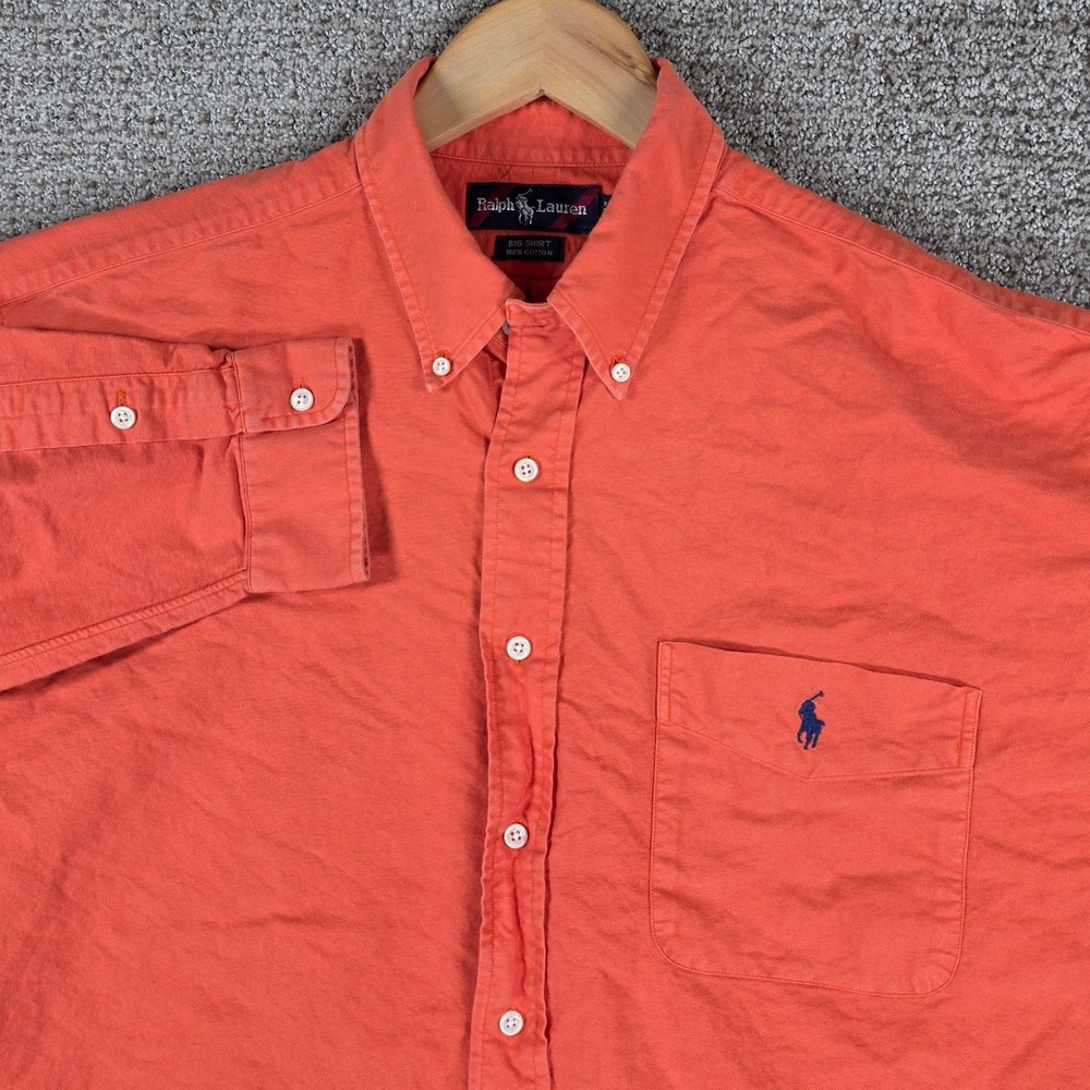 Ralph Lauren Big Shirt Mens Large Orange‎ Long Sleeve Button Down Cotton Shirt